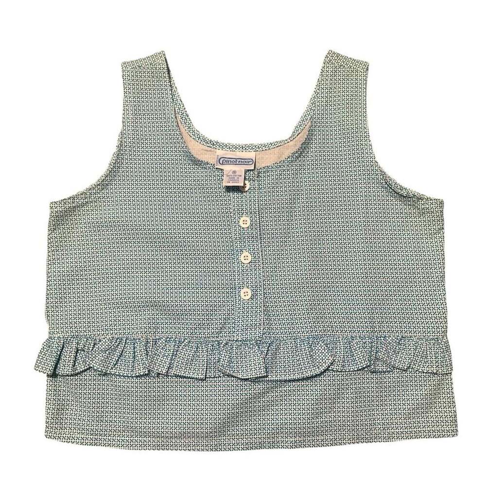70s pinot noir white and blue cotton tank top with ruffle detail